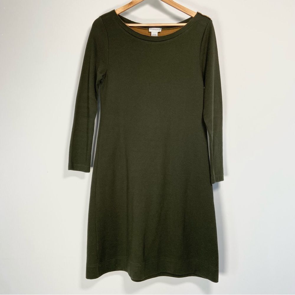 Soft Surroundings Green Long Sleeve Dress Shift Wool Minimal Lagenlook Natural M